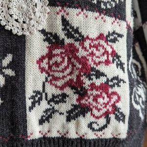 Vintage Black Floral Acrylic Knit Sweater