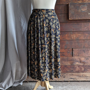 90s Vintage Leaf Print Rayon Skirt with Pockets