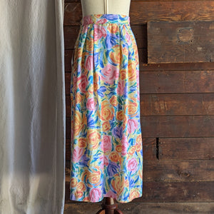 90s Vintage PolyRayon Floral Maxi Skirt