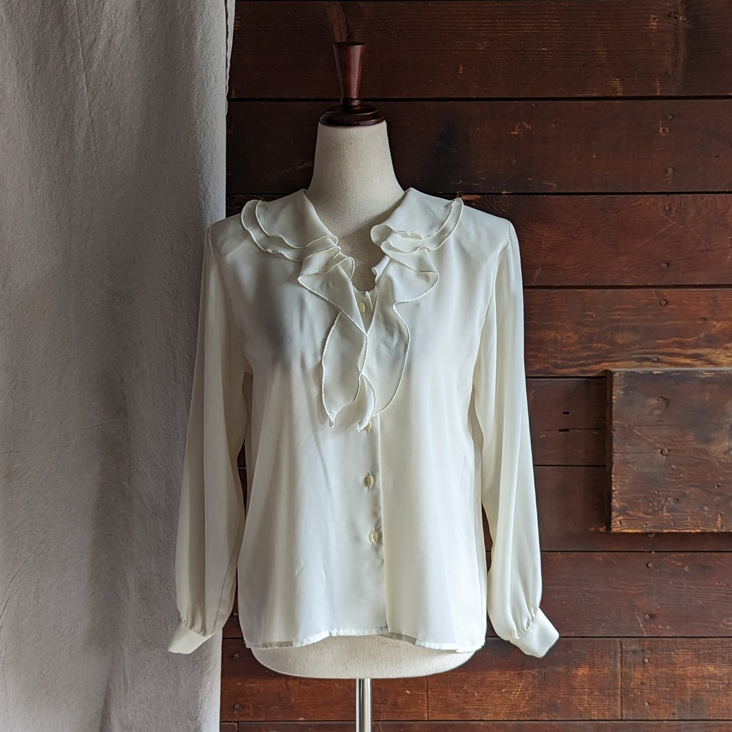 90s Vintage Sheer White Polyester Blouse