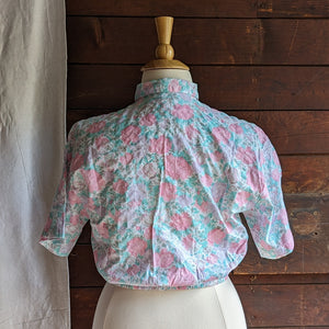 80s Vintage Boxy Floral Print Crop Shirt