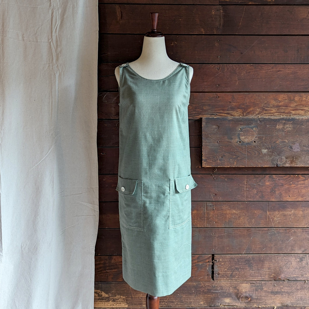 60s Vintage Green Cotton Jumper Dress