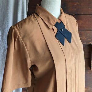 90s Vintage Bronze-Brown Blouse with Necktie