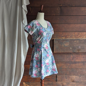 90s Vintage Homemade Rose Print Mini Dress