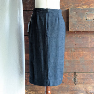 Vintage Black Rayon Blend Midi Skirt with Pockets