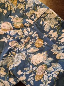 90s Vintage Teal Floral Print Button Up Shirt