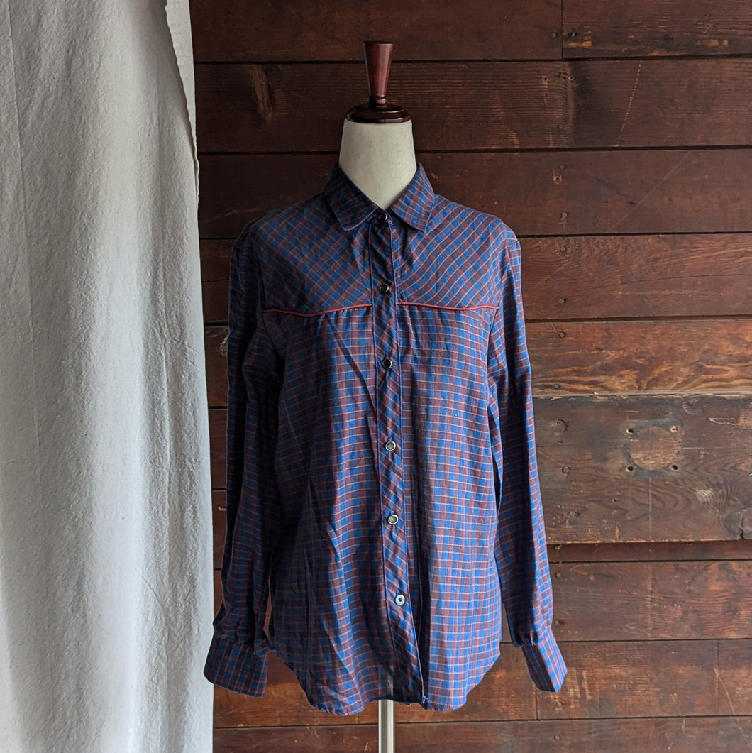 Vintage Red and Blue Western-Style Plaid Shirt