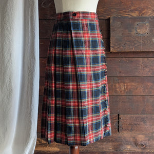 80s/90s Vintage Red Plaid Wool Blend Wrap Skirt