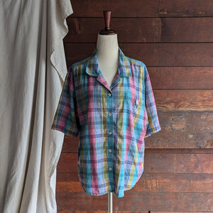 90s Vintage Lightweight Plaid Short Sleeve Shirt