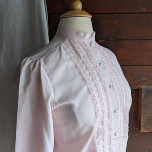 80s Vintage Pink Lace Polyester Blouse