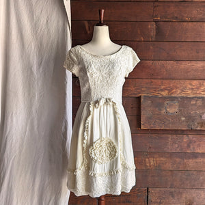 60s Vintage Off-White Lace Mini Dress