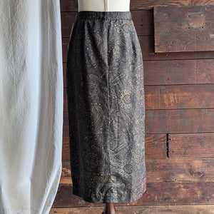 90s Vintage Dark Brown Paisley Midi Skirt