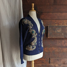 Load image into Gallery viewer, 90s Vintage Navy Paisley Cardigan
