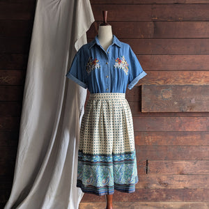 80s Vintage Ivory Cotton Blend Pleated Midi Skirt