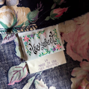 90s Vintage Navy Floral Cotton Blend Mini Dress