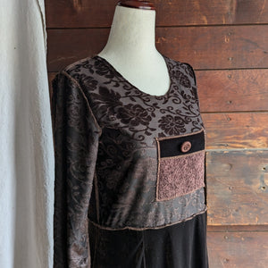 90s Vintage Brown Burnout Velvet Dress