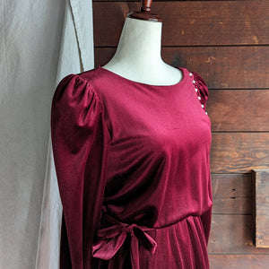 70s/80s Vintage Red Velour Midi Dress
