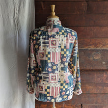 Load image into Gallery viewer, 90s Vintage Silk Patchwork Style Button-Up Blouse
