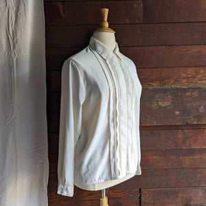 90s Vintage White Polyester Pintuck Blouse