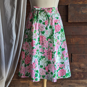 80s Vintage Plus Size Pink and Green Floral Midi Skirt