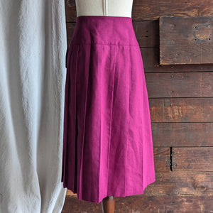 80s Vintage Pleated Fuschia Midi Skirt