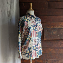 Load image into Gallery viewer, 90s Vintage Silk Patchwork Style Button-Up Blouse
