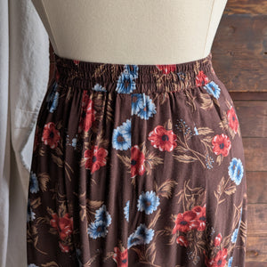 90s Vintage Brown Floral Rayon Skirt