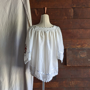 White Rose Embroidered Peasant Blouse