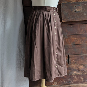 90s Vintage Brown A-Line Twill Midi Skirt