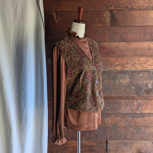 70s Vintage Ruffled Brown Blouse