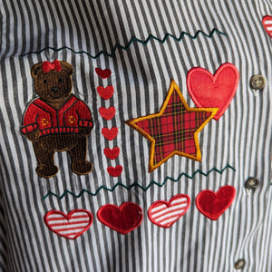 90s/Y2K Embroidered Hearts and Bears Blouse