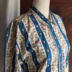 80s/90s Vintage Blue and Floral Stripe Shirt