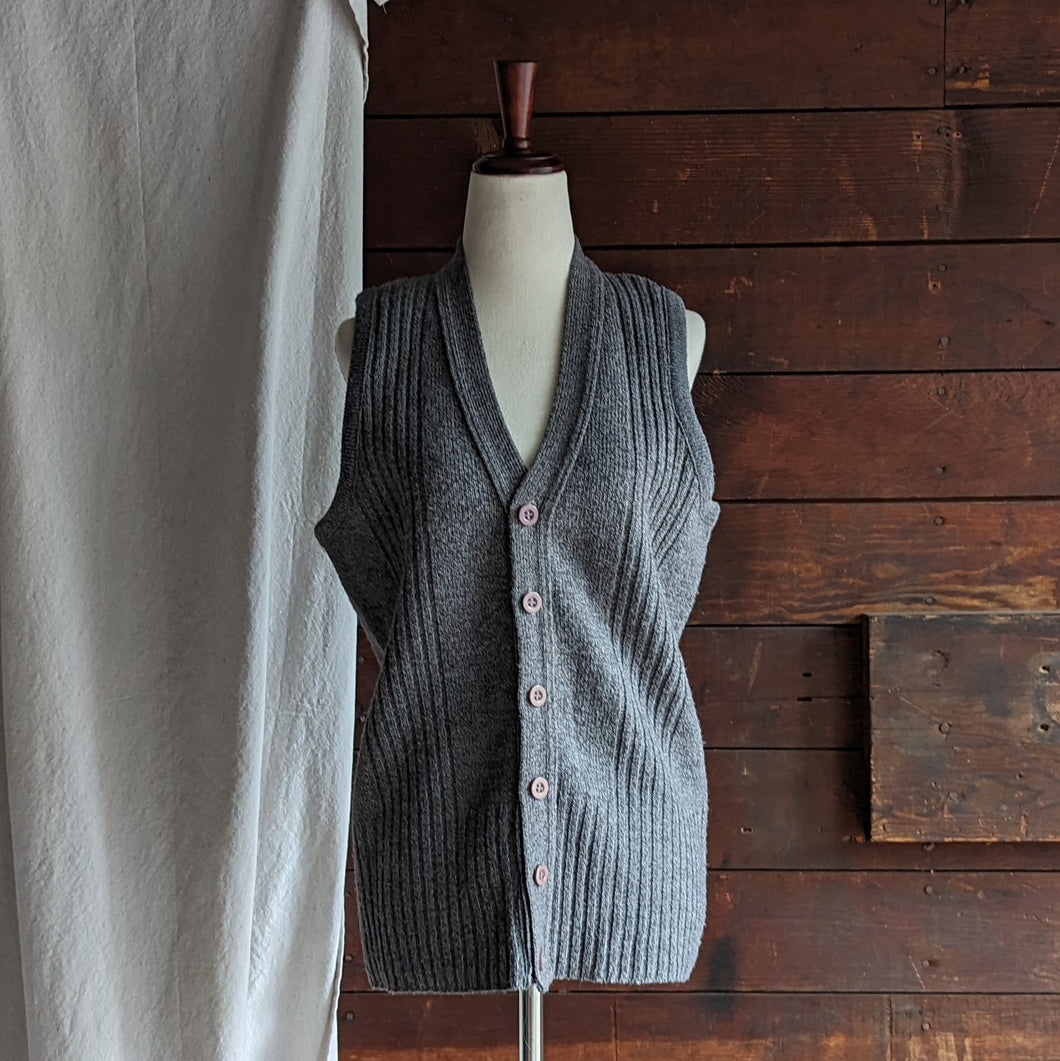 Vintage Grey Acrylic Knit Mens Sweater Vest