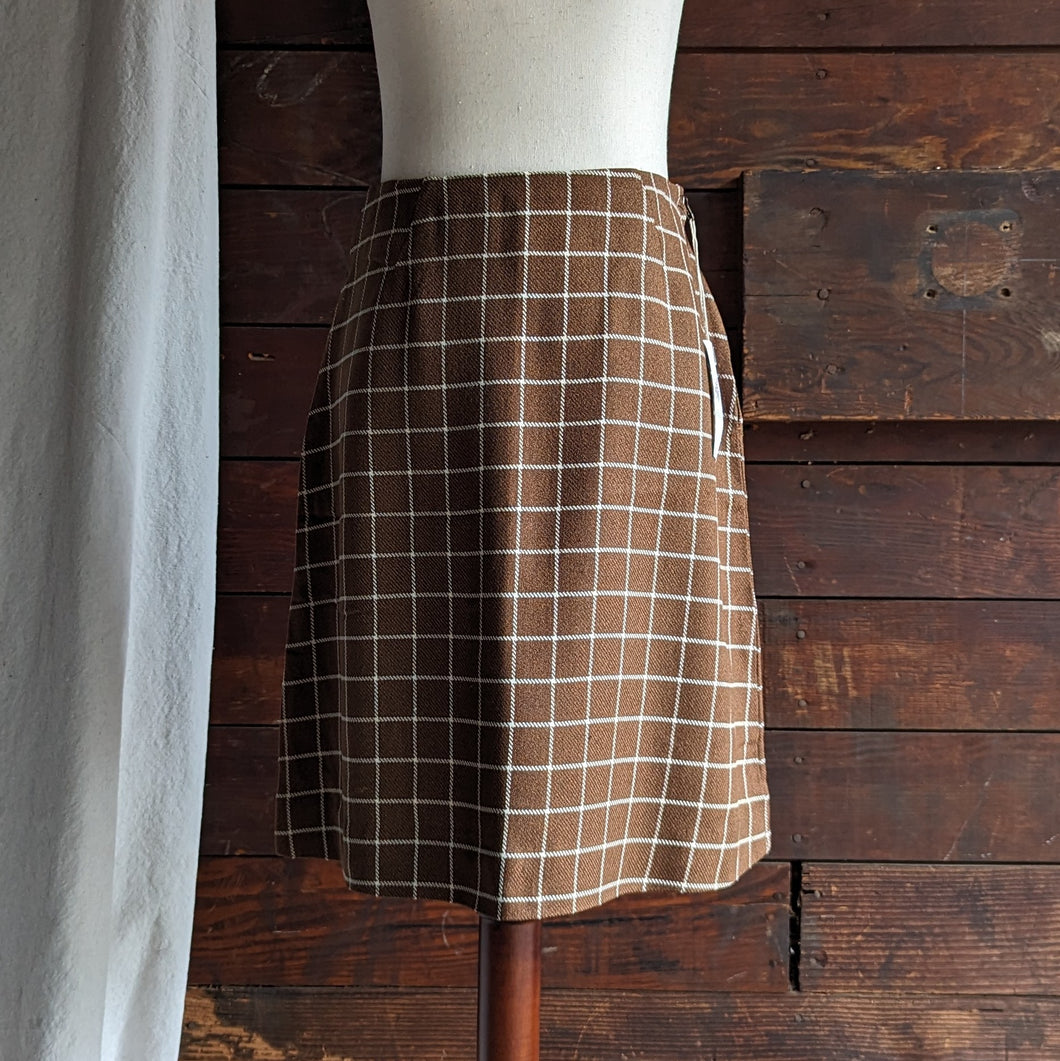 Vintage Brown Grid Patterned Mini Skirt