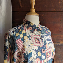 Load image into Gallery viewer, 90s Vintage Silk Patchwork Style Button-Up Blouse
