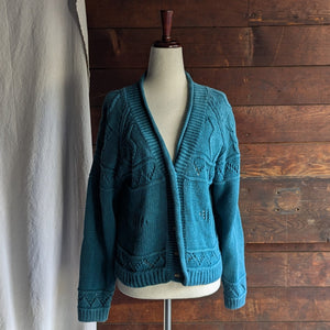 90s Vintage Teal Knit Cardigan