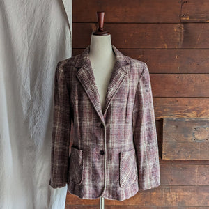 70s Vintage Wool Purple Plaid Blazer