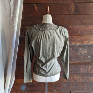 Vintage Fitted Cotton Embroidered Olive Top