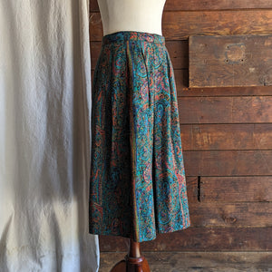 80s Vintage Paisley A-line Midi Skirt