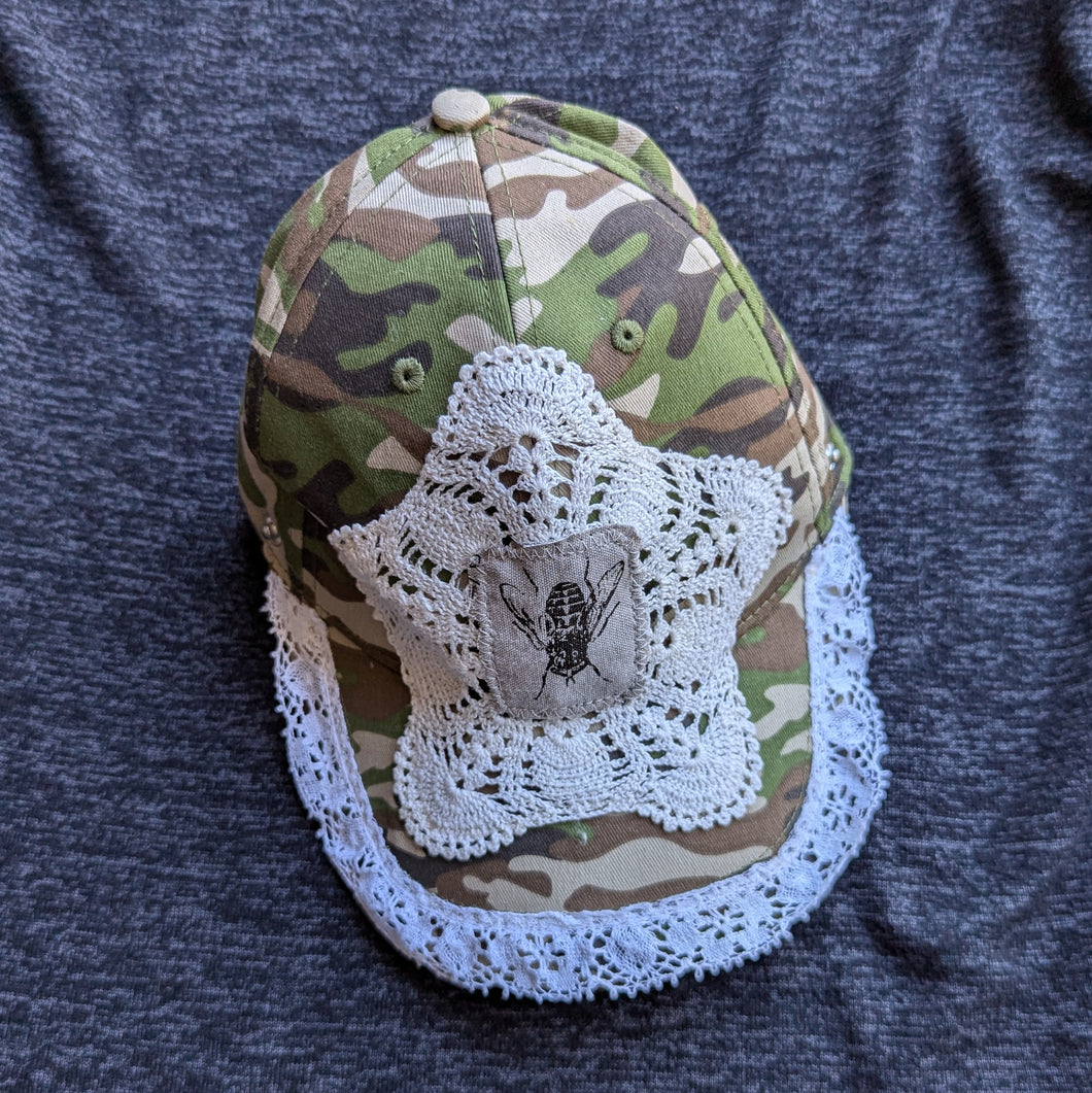 Upcycled Lace and Fly Patch Camo Baseball Hat