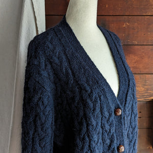 90s Vintage Navy Cable Knit Cardigan