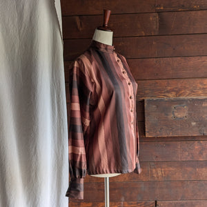 80s Vintage Striped Brown Polyester Blouse