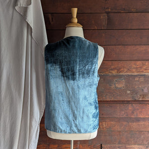90s Vintage Dusty Blue Crushed Velvet Vest