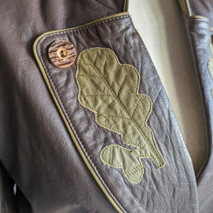 Vintage Oak Leaf Motif Leather Jacket