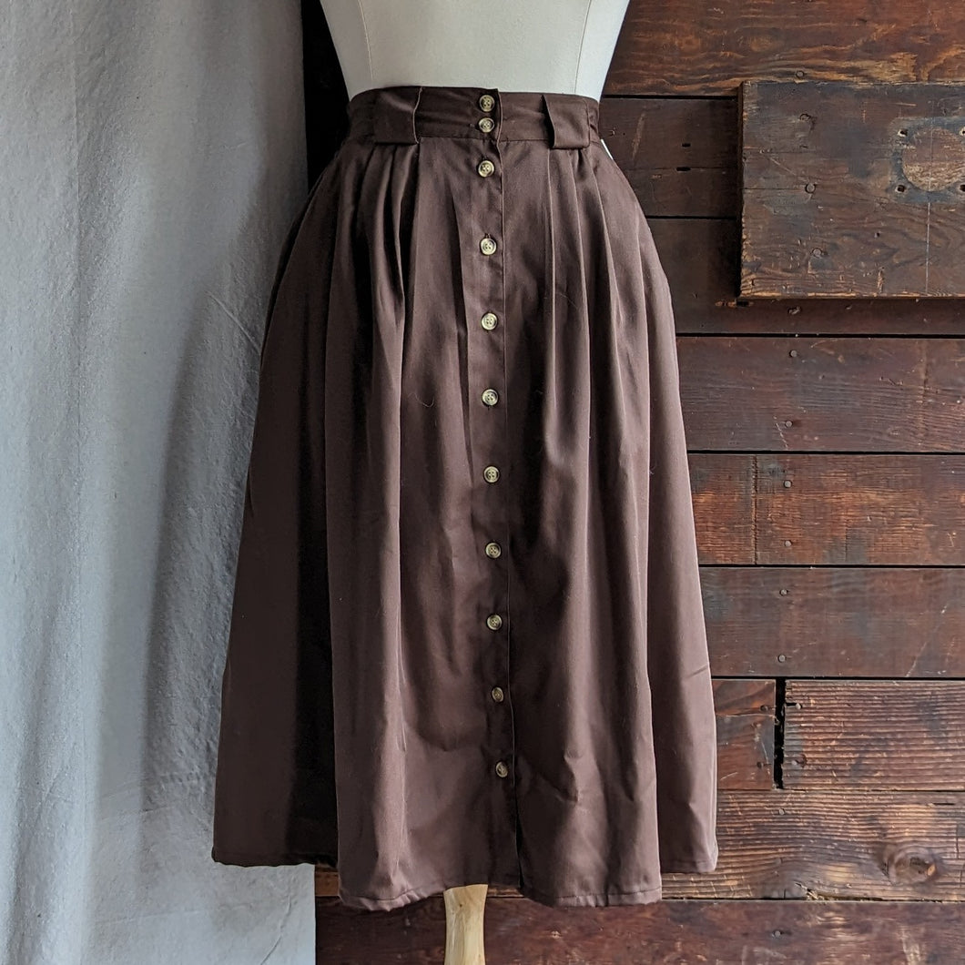 90s Vintage Brown A-Line Twill Midi Skirt