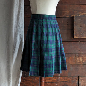 90s Vintage Pleated Green Plaid Skirt