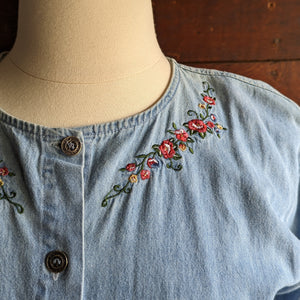 90s Vintage Embroidered Denim Dress