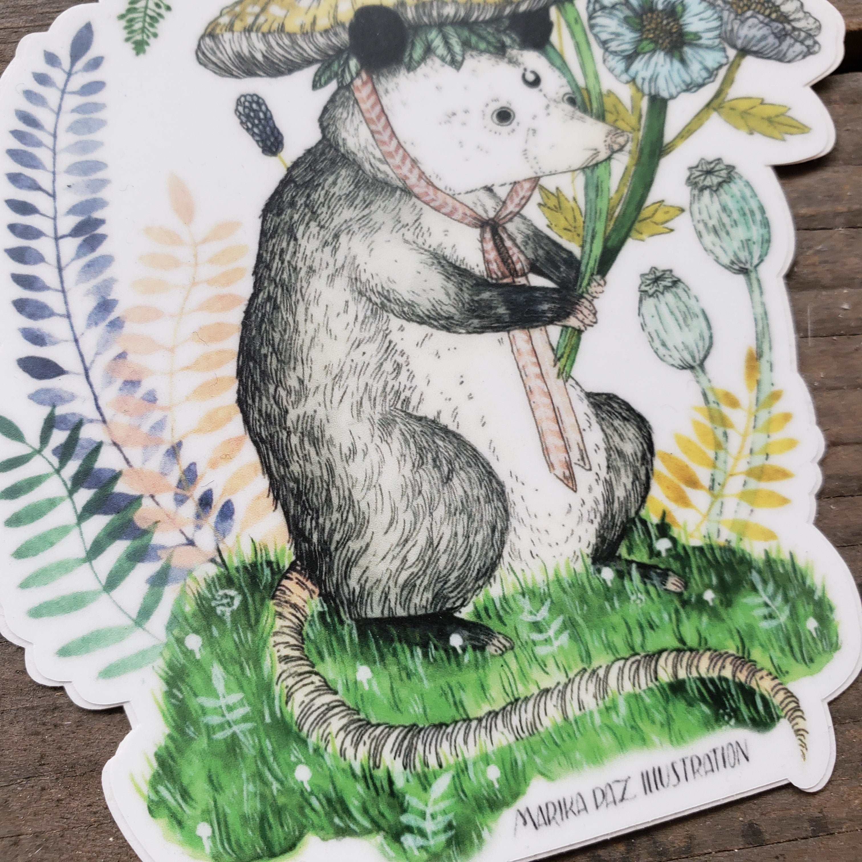 Bloom Lover Opossum Vinyl Sticker