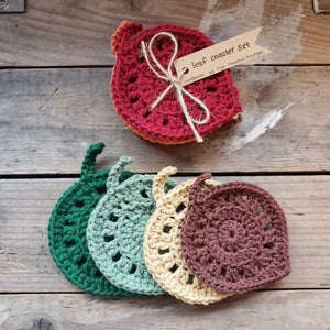 Handmade Crochet Leaf Coaster Set