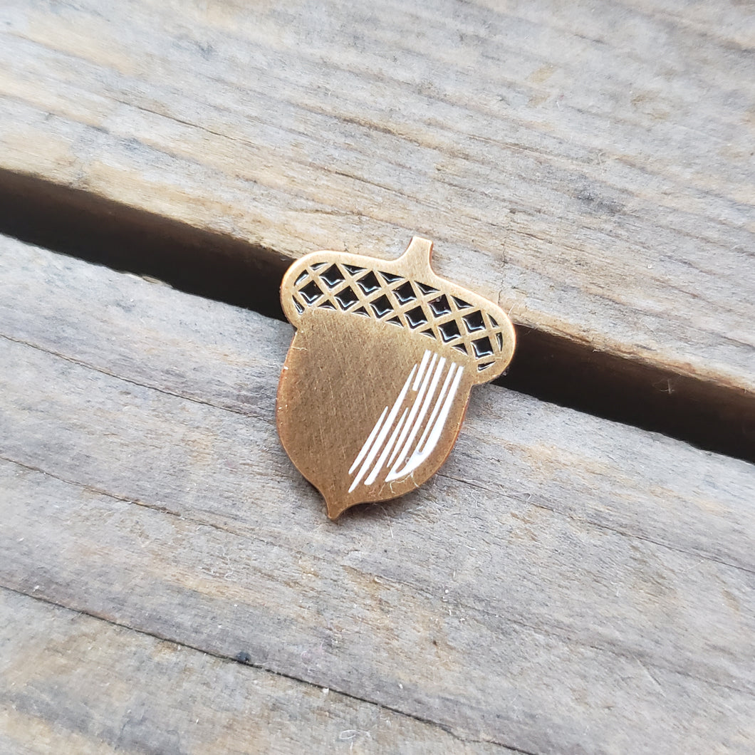 Tiny Brass Acorn Enamel Pin